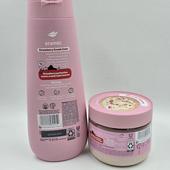 Dove x Crumbl Strawberry Crumb Cake  20 Fl Oz Body Wash & 15 Oz Body Scrub - Picture 2 of 3